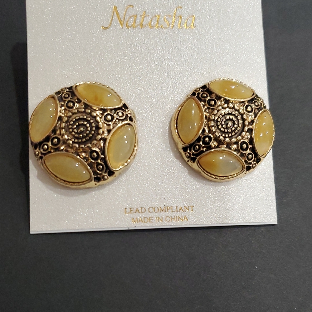 Natasha couture baroque vintage style light yellow amber gemstone look earrings